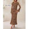 ZESICA Women’s Long Sleeve Floral Bodycon Dress 2026 Spring Fall Ruched Mesh Wedding Guest Cocktail Party Maxi Dresses(Brown)