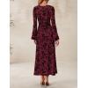 ZESICA Women’s Long Sleeve Floral Bodycon Dress 2026 Spring Fall Ruched Mesh Wedding Guest Cocktail Party Maxi Dresses(Burgundy)