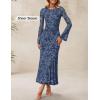 ZESICA Women’s Long Sleeve Floral Bodycon Dress 2026 Spring Fall Ruched Mesh Wedding Guest Cocktail Party Maxi Dresses(Dusty Blue)