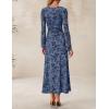 ZESICA Women’s Long Sleeve Floral Bodycon Dress 2026 Spring Fall Ruched Mesh Wedding Guest Cocktail Party Maxi Dresses(Dusty Blue)