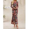 ZESICA Women’s Long Sleeve Floral Bodycon Dress 2026 Spring Fall Ruched Mesh Wedding Guest Cocktail Party Maxi Dresses(Floral Black)