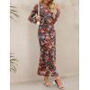ZESICA Women’s Long Sleeve Floral Bodycon Dress 2026 Spring Fall Ruched Mesh Wedding Guest Cocktail Party Maxi Dresses(Floral Black)