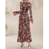 ZESICA Women’s Long Sleeve Floral Bodycon Dress 2026 Spring Fall Ruched Mesh Wedding Guest Cocktail Party Maxi Dresses(Floral Black)