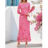 ZESICA Women’s Long Sleeve Floral Bodycon Dress 2026 Spring Fall Ruched Mesh Wedding Guest Cocktail Party Maxi Dresses(Floral Rose)