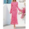 ZESICA Women’s Long Sleeve Floral Bodycon Dress 2026 Spring Fall Ruched Mesh Wedding Guest Cocktail Party Maxi Dresses(Floral Rose)