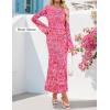 ZESICA Women’s Long Sleeve Floral Bodycon Dress 2026 Spring Fall Ruched Mesh Wedding Guest Cocktail Party Maxi Dresses(Floral Rose)