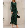 ZESICA Women’s Long Sleeve Floral Bodycon Dress 2026 Spring Fall Ruched Mesh Wedding Guest Cocktail Party Maxi Dresses(Green)