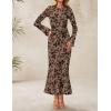 ZESICA Women’s Long Sleeve Floral Bodycon Dress 2026 Spring Fall Ruched Mesh Wedding Guest Cocktail Party Maxi Dresses(Khaki)
