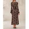 ZESICA Women’s Long Sleeve Floral Bodycon Dress 2026 Spring Fall Ruched Mesh Wedding Guest Cocktail Party Maxi Dresses(Khaki)