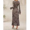 ZESICA Women’s Long Sleeve Floral Bodycon Dress 2026 Spring Fall Ruched Mesh Wedding Guest Cocktail Party Maxi Dresses(Leopard Brown)
