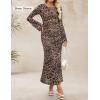 ZESICA Women’s Long Sleeve Floral Bodycon Dress 2026 Spring Fall Ruched Mesh Wedding Guest Cocktail Party Maxi Dresses(Leopard Brown)