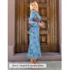 ZESICA Women’s Long Sleeve Floral Bodycon Dress 2026 Spring Fall Ruched Mesh Wedding Guest Cocktail Party Maxi Dresses(Light Blue)