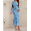 ZESICA Women’s Long Sleeve Floral Bodycon Dress 2026 Spring Fall Ruched Mesh Wedding Guest Cocktail Party Maxi Dresses(Light Blue)