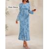 ZESICA Women’s Long Sleeve Floral Bodycon Dress 2026 Spring Fall Ruched Mesh Wedding Guest Cocktail Party Maxi Dresses(Light Blue)