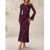 ZESICA Women’s Long Sleeve Floral Bodycon Dress 2026 Spring Fall Ruched Mesh Wedding Guest Cocktail Party Maxi Dresses(Mauve)