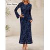ZESICA Women’s Long Sleeve Floral Bodycon Dress 2026 Spring Fall Ruched Mesh Wedding Guest Cocktail Party Maxi Dresses(Navy)