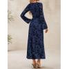 ZESICA Women’s Long Sleeve Floral Bodycon Dress 2026 Spring Fall Ruched Mesh Wedding Guest Cocktail Party Maxi Dresses(Navy)