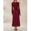 ZESICA Women’s Long Sleeve Floral Bodycon Dress 2026 Spring Fall Ruched Mesh Wedding Guest Cocktail Party Maxi Dresses(Red)