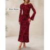 ZESICA Women’s Long Sleeve Floral Bodycon Dress 2026 Spring Fall Ruched Mesh Wedding Guest Cocktail Party Maxi Dresses(Red)
