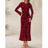 ZESICA Women’s Long Sleeve Floral Bodycon Dress 2026 Spring Fall Ruched Mesh Wedding Guest Cocktail Party Maxi Dresses(Red)