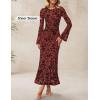 ZESICA Women’s Long Sleeve Floral Bodycon Dress 2026 Spring Fall Ruched Mesh Wedding Guest Cocktail Party Maxi Dresses(Rust)