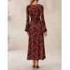 ZESICA Women’s Long Sleeve Floral Bodycon Dress 2026 Spring Fall Ruched Mesh Wedding Guest Cocktail Party Maxi Dresses(Rust)