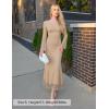 ZESICA Women’s Long Sleeve Floral Bodycon Dress 2026 Spring Fall Ruched Mesh Wedding Guest Cocktail Party Maxi Dresses(Solid Apricot)