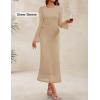 ZESICA Women’s Long Sleeve Floral Bodycon Dress 2026 Spring Fall Ruched Mesh Wedding Guest Cocktail Party Maxi Dresses(Solid Apricot)
