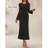 ZESICA Women’s Long Sleeve Floral Bodycon Dress 2026 Spring Fall Ruched Mesh Wedding Guest Cocktail Party Maxi Dresses(Solid Black)