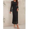 ZESICA Women’s Long Sleeve Floral Bodycon Dress 2026 Spring Fall Ruched Mesh Wedding Guest Cocktail Party Maxi Dresses(Solid Black)