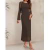 ZESICA Women’s Long Sleeve Floral Bodycon Dress 2026 Spring Fall Ruched Mesh Wedding Guest Cocktail Party Maxi Dresses(Solid Coffee)