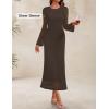 ZESICA Women’s Long Sleeve Floral Bodycon Dress 2026 Spring Fall Ruched Mesh Wedding Guest Cocktail Party Maxi Dresses(Solid Coffee)