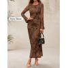 ZESICA Women’s Long Sleeve Floral Bodycon Dress 2026 Spring Fall Ruched Mesh Wedding Guest Cocktail Party Maxi Dresses(Tie Dye Brown)