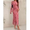 ZESICA Women’s Long Sleeve Floral Bodycon Dress 2026 Spring Fall Ruched Mesh Wedding Guest Cocktail Party Maxi Dresses(Tie Dye Pink)