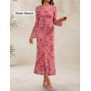 ZESICA Women’s Long Sleeve Floral Bodycon Dress 2026 Spring Fall Ruched Mesh Wedding Guest Cocktail Party Maxi Dresses(Tie Dye Pink)