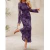 ZESICA Women’s Long Sleeve Floral Bodycon Dress 2026 Spring Fall Ruched Mesh Wedding Guest Cocktail Party Maxi Dresses(Tie Dye Purple)
