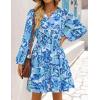 ZESICA Womens Spring Long Sleeve Floral Mini Dress 2026 Summer Boho V Neck A-Line Flowy Dresses Beach Vacation Clothes(Blue)