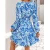 ZESICA Womens Spring Long Sleeve Floral Mini Dress 2026 Summer Boho V Neck A-Line Flowy Dresses Beach Vacation Clothes(Blue)