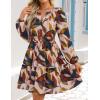ZESICA Womens Spring Long Sleeve Floral Mini Dress 2026 Summer Boho V Neck A-Line Flowy Dresses Beach Vacation Clothes(Brown)