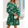 ZESICA Womens Spring Long Sleeve Floral Mini Dress 2026 Summer Boho V Neck A-Line Flowy Dresses Beach Vacation Clothes(Darkgreen)