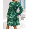 ZESICA Womens Spring Long Sleeve Floral Mini Dress 2026 Summer Boho V Neck A-Line Flowy Dresses Beach Vacation Clothes(Darkgreen)