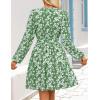 ZESICA Womens Spring Long Sleeve Floral Mini Dress 2026 Summer Boho V Neck A-Line Flowy Dresses Beach Vacation Clothes(Green)