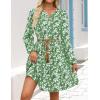 ZESICA Womens Spring Long Sleeve Floral Mini Dress 2026 Summer Boho V Neck A-Line Flowy Dresses Beach Vacation Clothes(Green)
