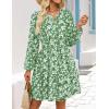 ZESICA Womens Spring Long Sleeve Floral Mini Dress 2026 Summer Boho V Neck A-Line Flowy Dresses Beach Vacation Clothes(Green)