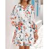 ZESICA Womens Spring Long Sleeve Floral Mini Dress 2026 Summer Boho V Neck A-Line Flowy Dresses Beach Vacation Clothes(Ivory)