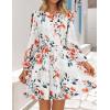 ZESICA Womens Spring Long Sleeve Floral Mini Dress 2026 Summer Boho V Neck A-Line Flowy Dresses Beach Vacation Clothes(Ivory)