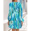 ZESICA Womens Spring Long Sleeve Floral Mini Dress 2026 Summer Boho V Neck A-Line Flowy Dresses Beach Vacation Clothes(Lake)