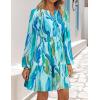 ZESICA Womens Spring Long Sleeve Floral Mini Dress 2026 Summer Boho V Neck A-Line Flowy Dresses Beach Vacation Clothes(Lake)