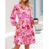 ZESICA Womens Spring Long Sleeve Floral Mini Dress 2026 Summer Boho V Neck A-Line Flowy Dresses Beach Vacation Clothes(Red)