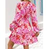 ZESICA Womens Spring Long Sleeve Floral Mini Dress 2026 Summer Boho V Neck A-Line Flowy Dresses Beach Vacation Clothes(Red)